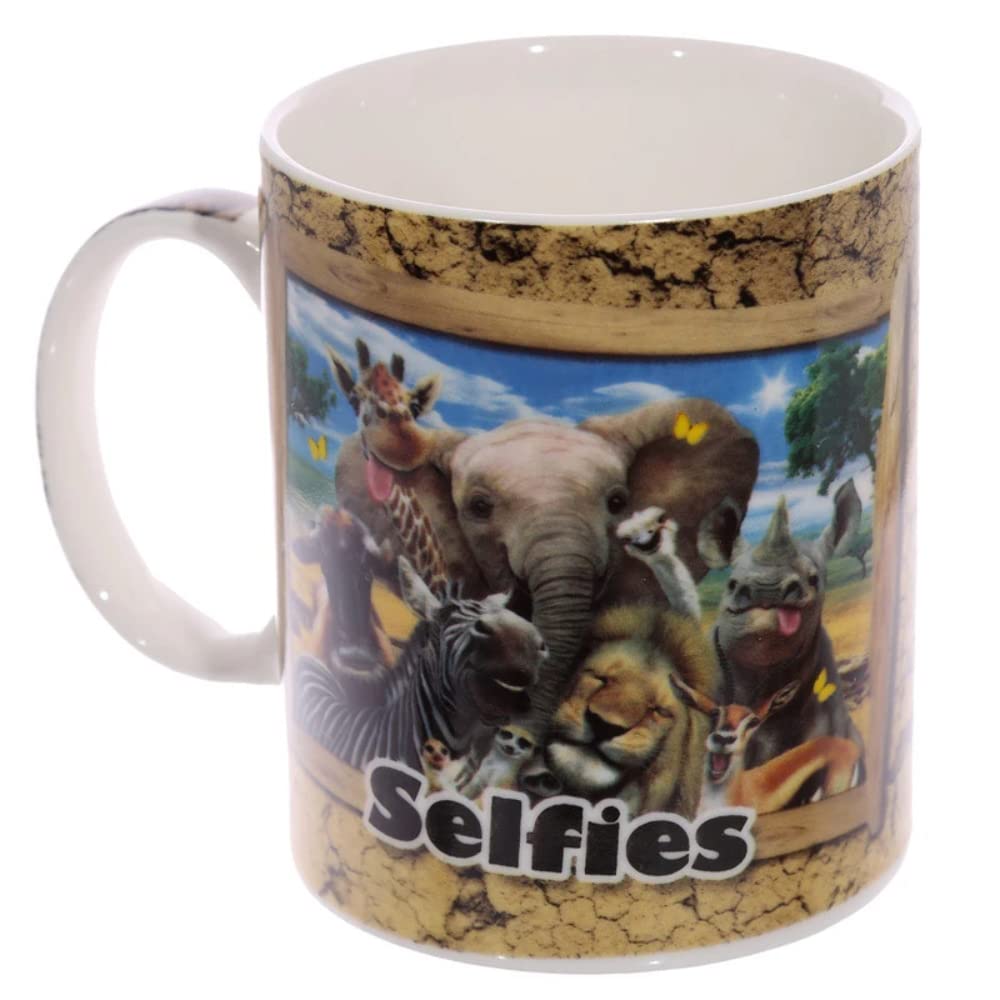 Puckator MUG230 Mug with African Animals Design Porcelain Beige/Blue/Black/Grey