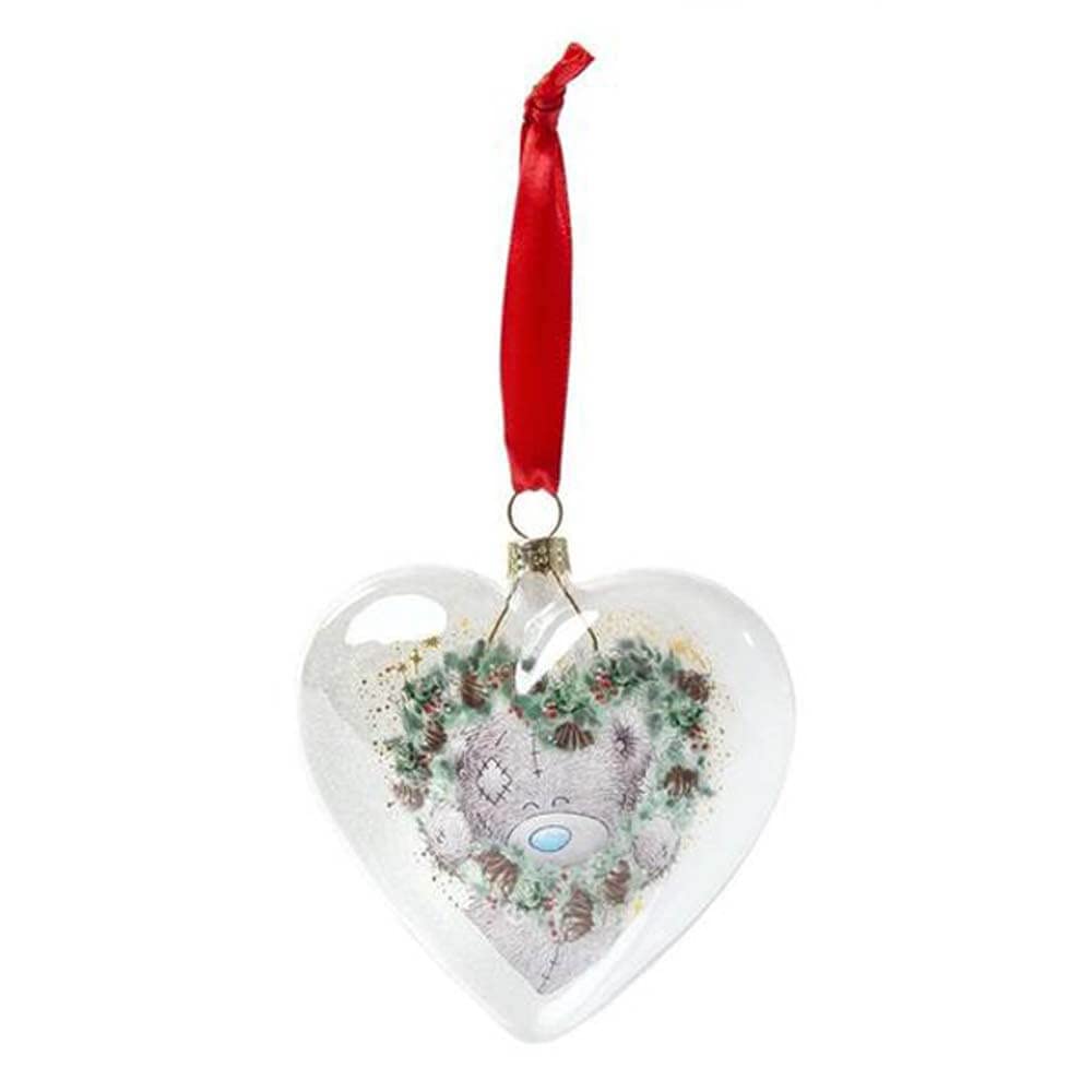 Me To You Bear Tatty Teddy Heart Glass Christmas Tree Bauble, XGT01041, Blue,grey,red