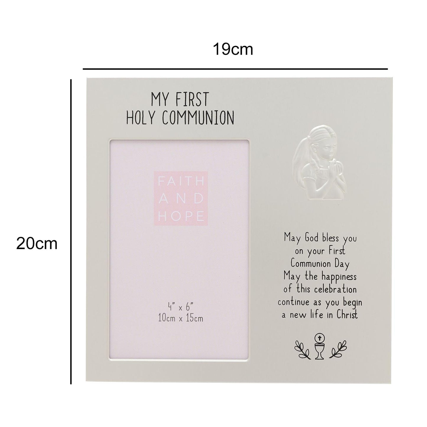 Communion Photo Frame 4'x6' with Embossed Praying Girl and Blessing
