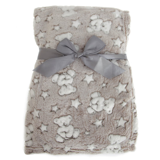 baby fleece wrap grey and white teddies + stars