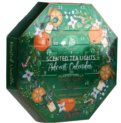 Pan Aroma Christmas Tea Light Candle Advent Calendar 24 Festive Countdown Scented Tea Light Candles,Green