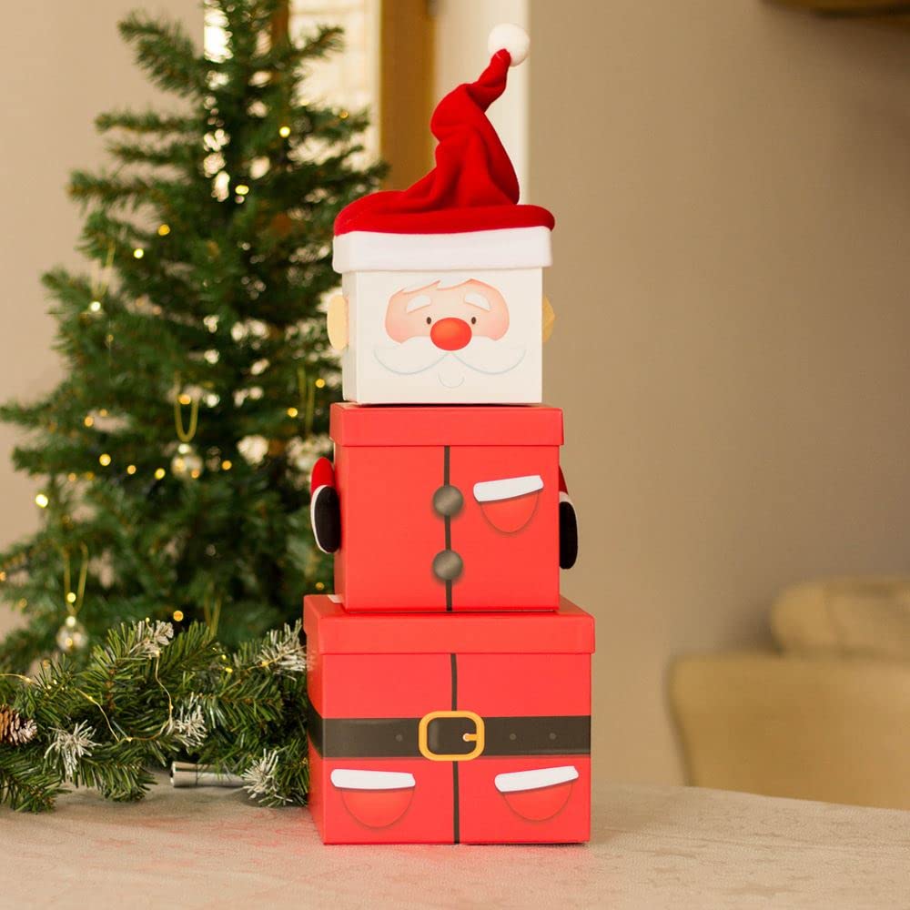 Santa Plush Christmas Large Stackable Gift Boxes - Pack of 3