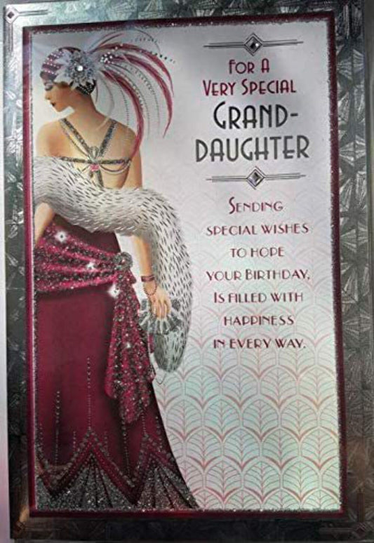 Art Deco 1920's Flapper Lady - Granddaughter - Glittered Birthday Card