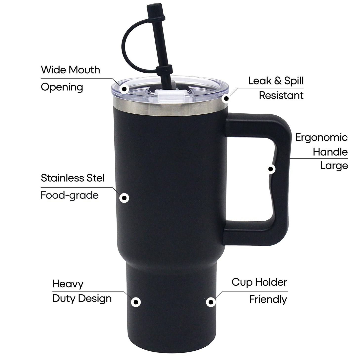 Lesser & Pavey Black Drinks Cup 700ml for Hot & Cold Drinks | Durable Coffee Cups for Home & Office | Comfortable & Easy-to-Hold Coffee Mugs for Beverages & Daily Use