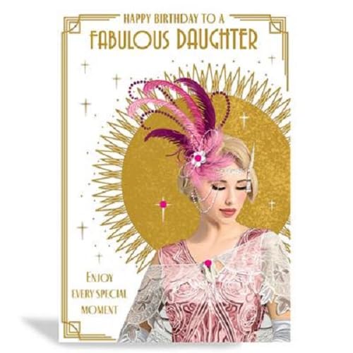 Art Deco 1920's Flapper Lady - Fabulous Daughter - Foiled Birthday Card with Gem Detail
