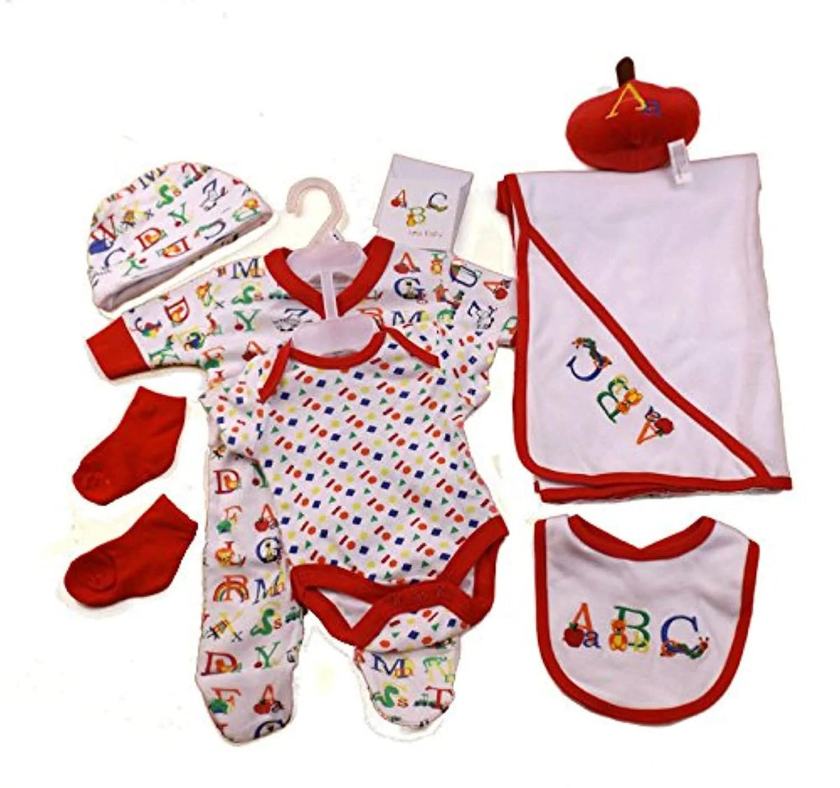lilly & jack Baby Boy Girl 7 Piece ABC Layette Clothing Starter Gift Set n/b