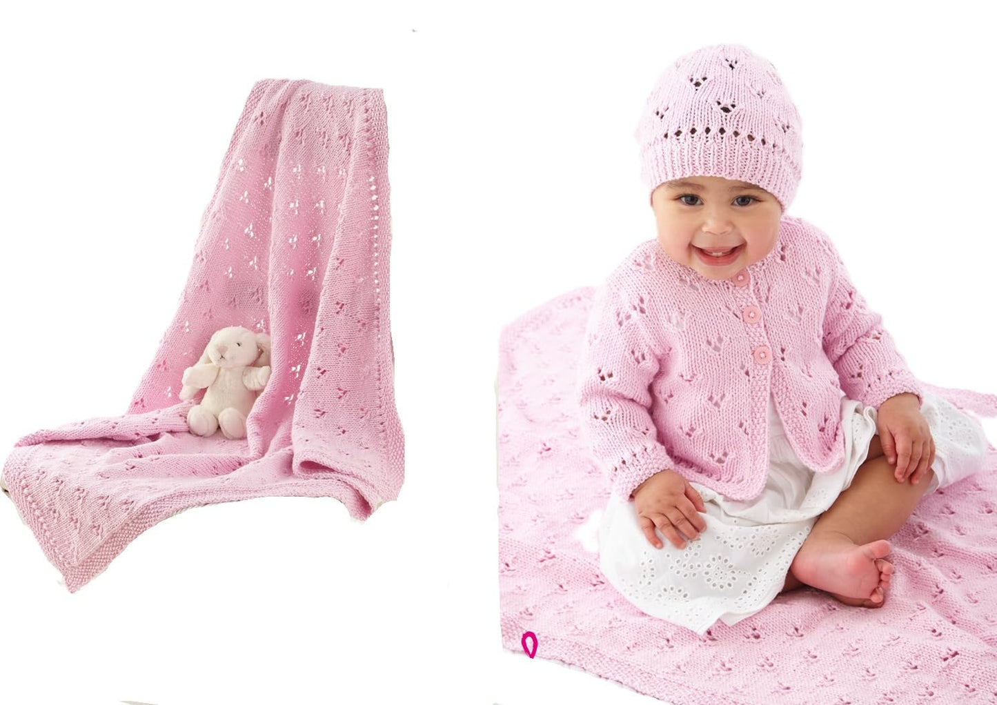 King Cole Baby DK Knitting Pattern Pamphlet - 6180 Baby Cardigan, Hat & Blanket (18-26ins) 3 Designs