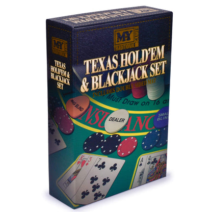 M.Y Texas Hold'em Poker & Blackjack Set - Includes Poker Chips Deck of Cards