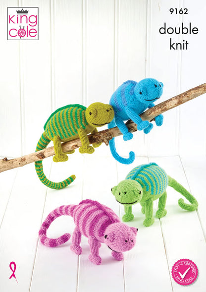 King Cole Double Knit DK Knitting Pattern to Knit Chameleon Soft Toys in 2 Sizes (9162)