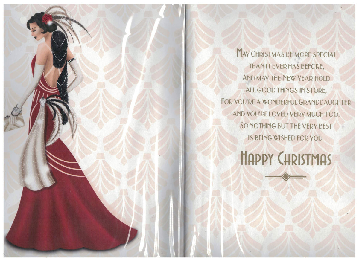 Special Granddaughter Christmas Card***Golden Art Deco 3D Design***Large 10 X 7 INCHES***