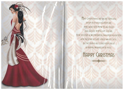 Special Granddaughter Christmas Card***Golden Art Deco 3D Design***Large 10 X 7 INCHES***