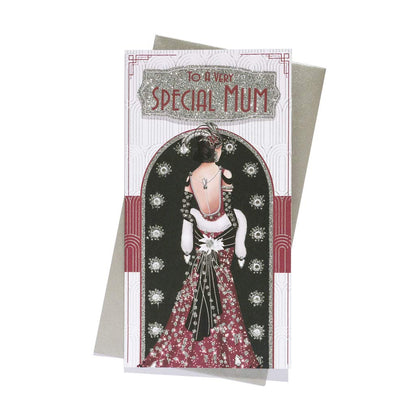 Art Deco Lady - Special Mum - Glittered Slim Birthday Card