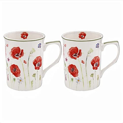 The Leonardo Collection LP94597 Poppy Field Mugs (Set of 2), Fine China, Boxed