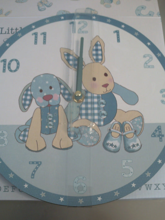 Little Feet Boys Blue Bedroom Wall Clock With Gift Box - Part of A Great Range Of Nursery Gifts