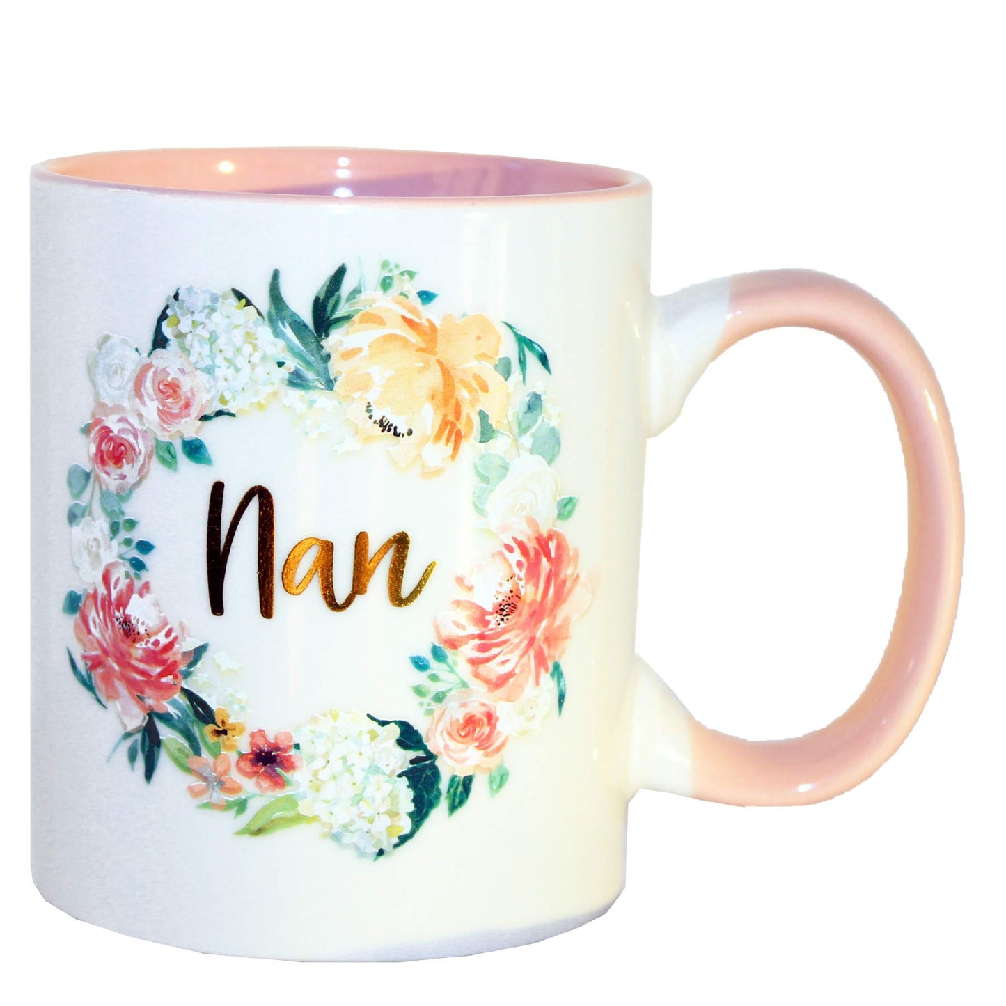Floral Mug with Gold Foil Wording from Peaches and Cream - Nan