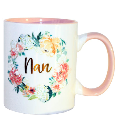 Floral Mug with Gold Foil Wording from Peaches and Cream - Nan