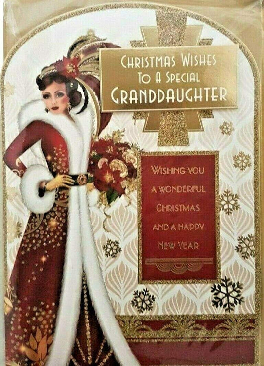 Art Deco - Special Granddaughter - Large Glittered Christmas Card