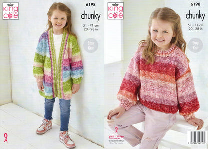King Cole Kids Knitting Pattern Girls Chunky Long Jacket & Sweater (6198)