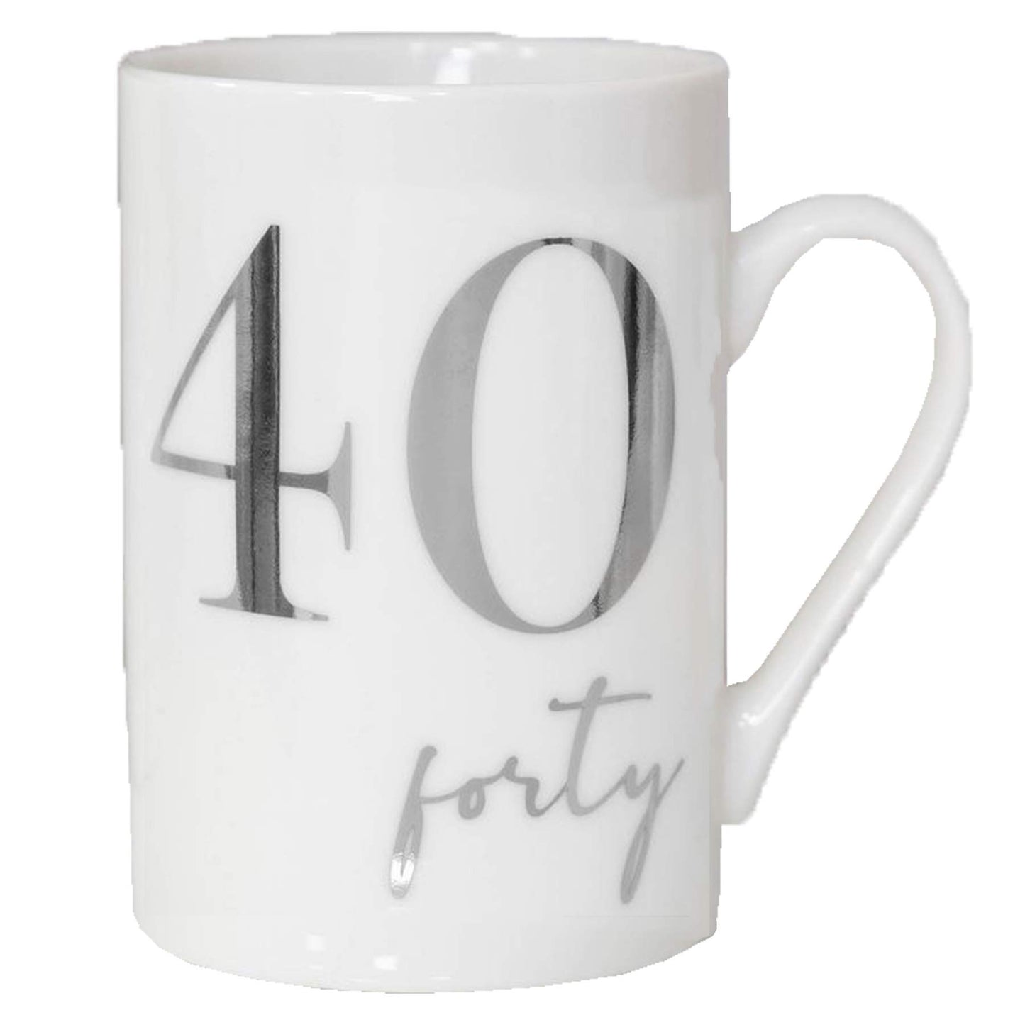 Widdle Gifts White Bone China Mug with Silver Foil Number - 40th Forty 40 Birthday