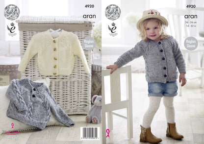 King Cole 4920 Knitting Pattern Baby Childrens Cardigan and Sweater in Big Value Aran,Multicolor,14" - 22" chest
