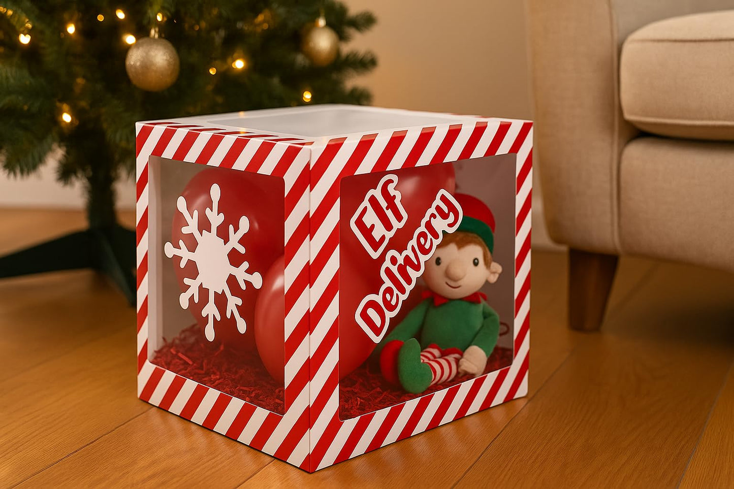 Eurowrap Elf Arrival Christmas Balloon Box Xmas Decoration Christmas Eve Includes 4 Balloons and 6 Adhesive Stickers
