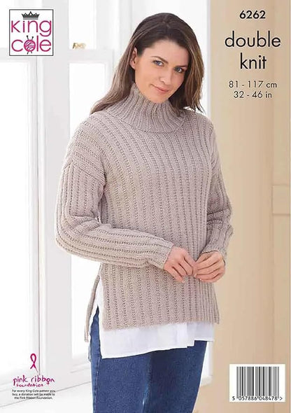 King Cole Ladies Double Knitting Pattern Womens Sweater & Sleeveless Jacket (6262)