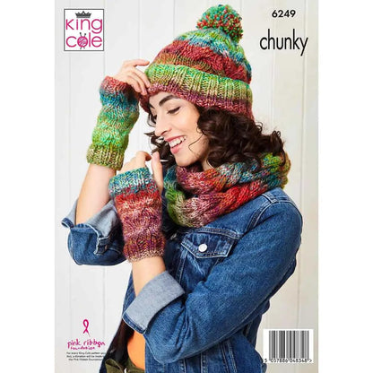 King Cole Ladies Chunky Knitting Pattern Womens Sweater Cowl Hat & Hand Warmers (6249)