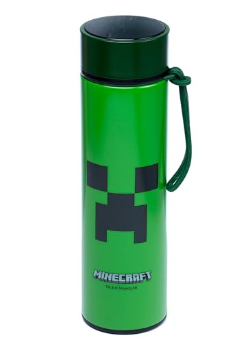 Puckator Minecraft - Stainless Steel Water Bottle with Led Temperature Display - Cold for 24h and Hot for 6h - Metal Water Bottles with Creeper - Modern Thermos Flask - Bpa Free - 450 ml