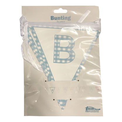 Fun Machine Baby Shower Bunting 3m Blue  Gingham Decoration