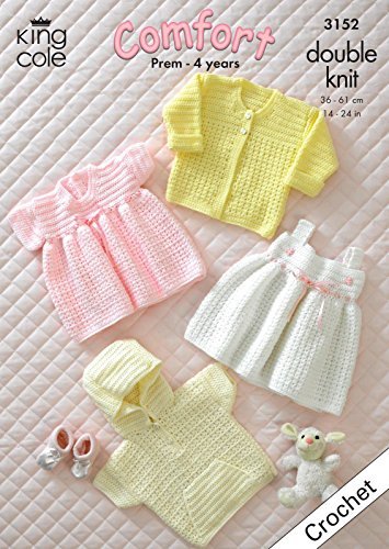 King Cole Baby Jacket, Sweater, Cardigan & Dresses Comfort DK Crochet Pattern 3152 by King Cole