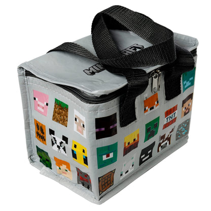 Puckator Cool Lunch Bag With Minecraft Faces Design Made Out Of Recycled Plastic Bottles - Insulated Lunch Bag for Women Men Children - Lunch Box Bag For Work & School - Beach Picnic Accessories