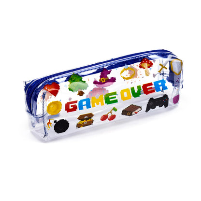 Puckator Game Over Clear Pencil Case - School Equipment Stuff - Pencil Cases - Large Capacity Preppy Pencil Case - Zipper Pouch - Office Essentials - Pencils Case Cute - Pencilcase - Pen Case