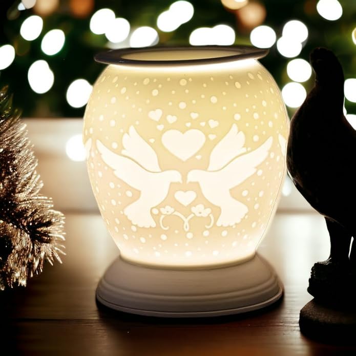 Porcelain Etched Aroma Lamp - Love Birds