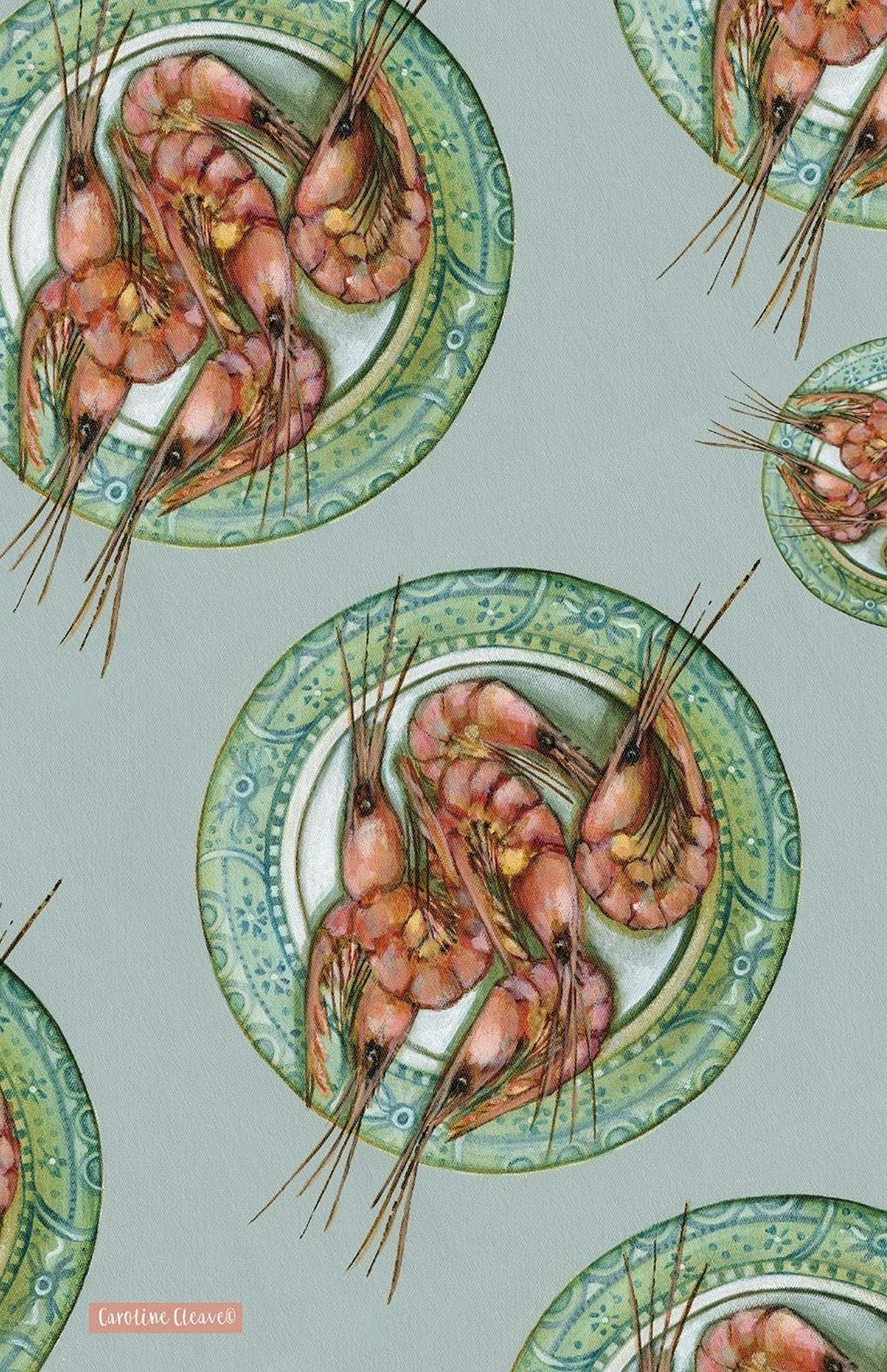 Caroline Cleave Plate of Prawns Cotton Tea Towel