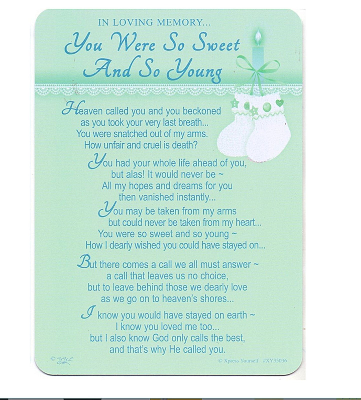 In Loving Memory - You Were So Sweet And So Young - Grave/Graveside Memorial Card