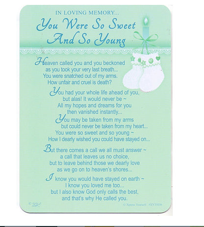 In Loving Memory - You Were So Sweet And So Young - Grave/Graveside Memorial Card