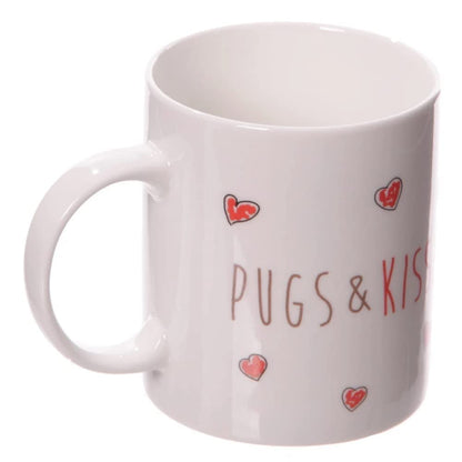Puckator MUG184 Mug with Pug and Kisses Design - Fine Porcelain - White/Beige/Black