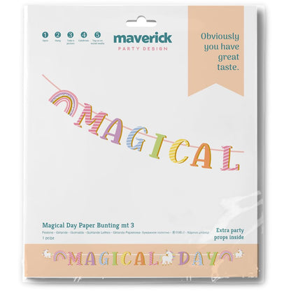 Maverick Paper Bunting Magical Day Unicorn Rainbows Kids Birthday Party Banner Fairy Character Message 300x23cm