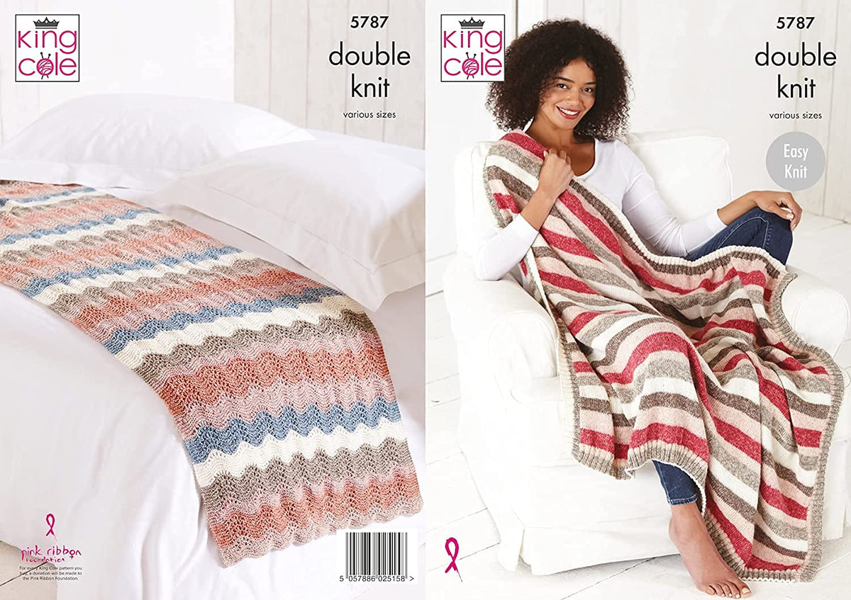 King Cole DK Knitting Pattern Easy Knit Bed Runner or Throw Blanket (5787)