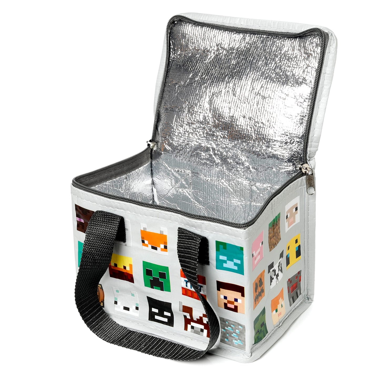Puckator Cool Lunch Bag With Minecraft Faces Design Made Out Of Recycled Plastic Bottles - Insulated Lunch Bag for Women Men Children - Lunch Box Bag For Work & School - Beach Picnic Accessories