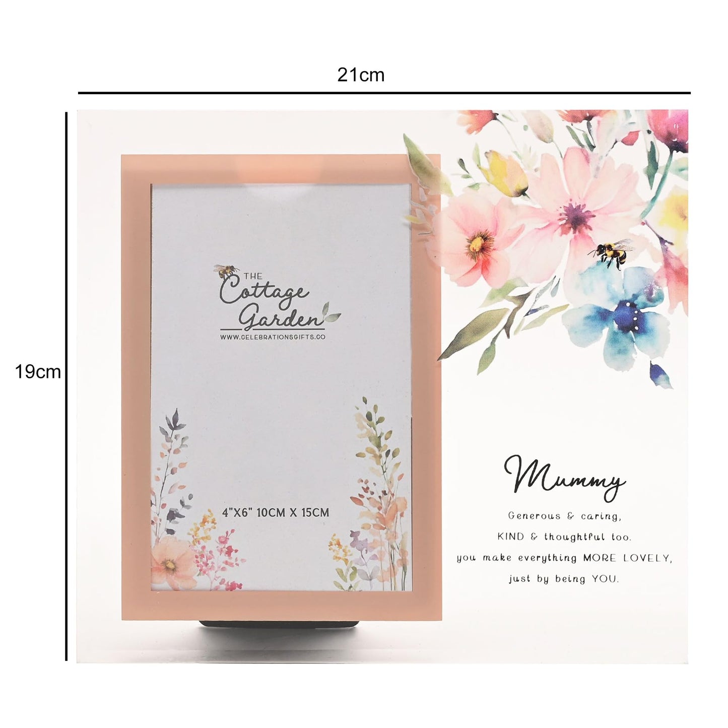 Floral Glass Photo Frame with Wording and Holds 4'x6' Photo