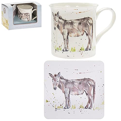Grey Donkey Fine China Mug & Coaster Boxed Set