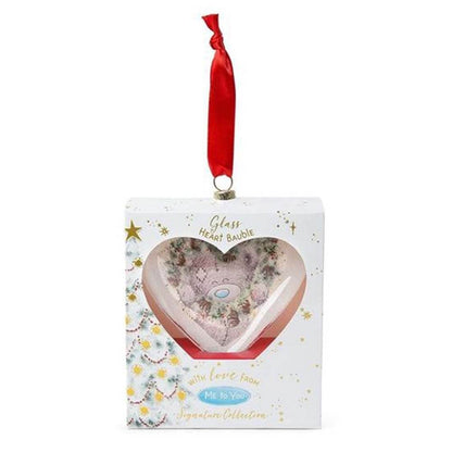 Me To You Bear Tatty Teddy Heart Glass Christmas Tree Bauble, XGT01041, Blue,grey,red