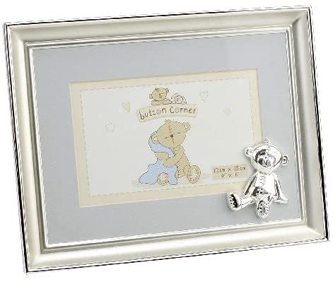 Button Corner Silverplated Photo Frame with Blue Mount 6"x4"