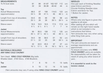 King Cole Ladies Knitting Pattern Womens Ribbed Detail Jacket & Top Verona Chunky (4299) by King Cole