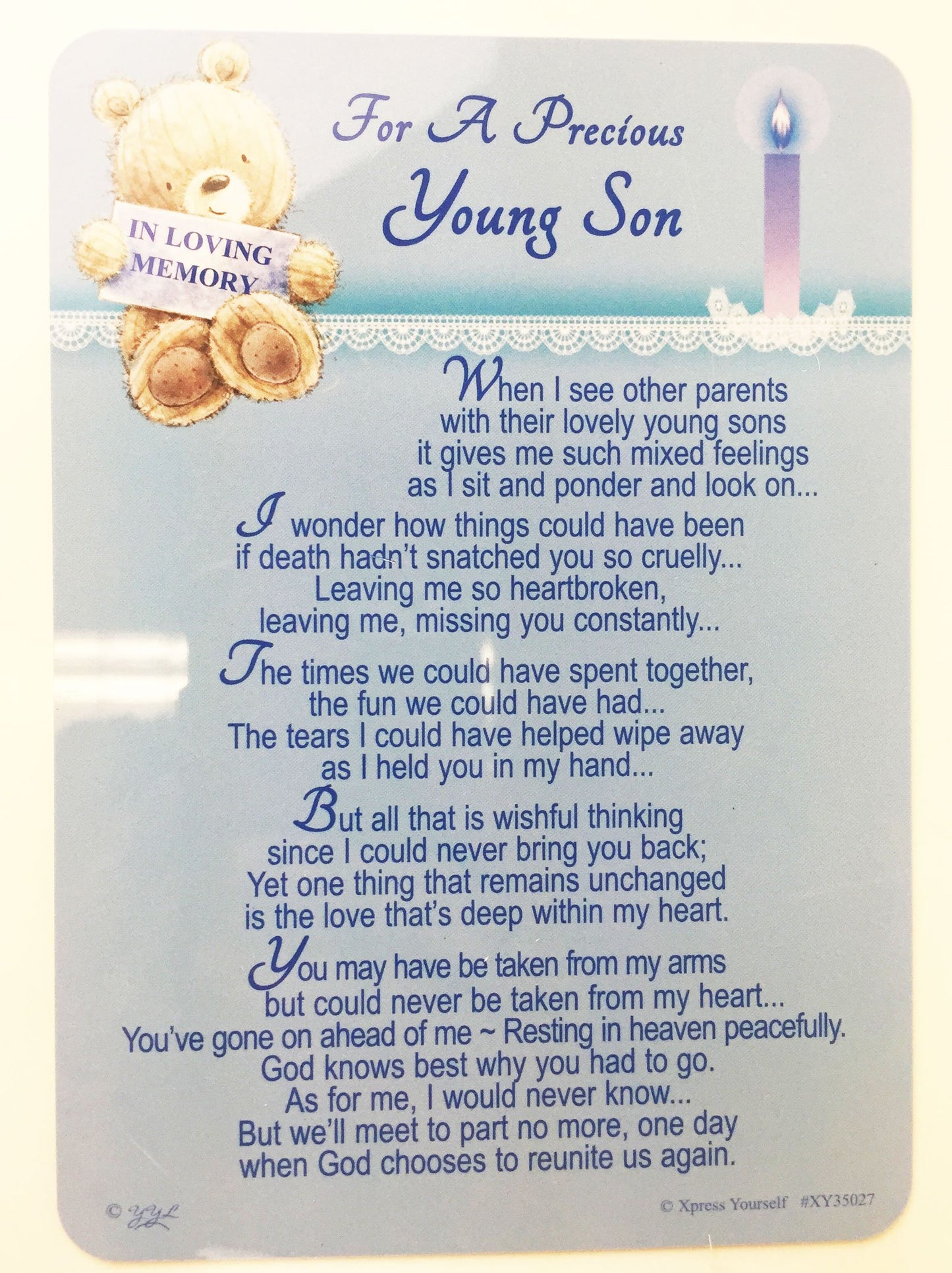 In Loving Memory - For A Precious Young Son - Grave/Graveside Memorial Card