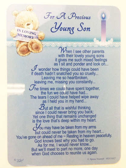 In Loving Memory - For A Precious Young Son - Grave/Graveside Memorial Card