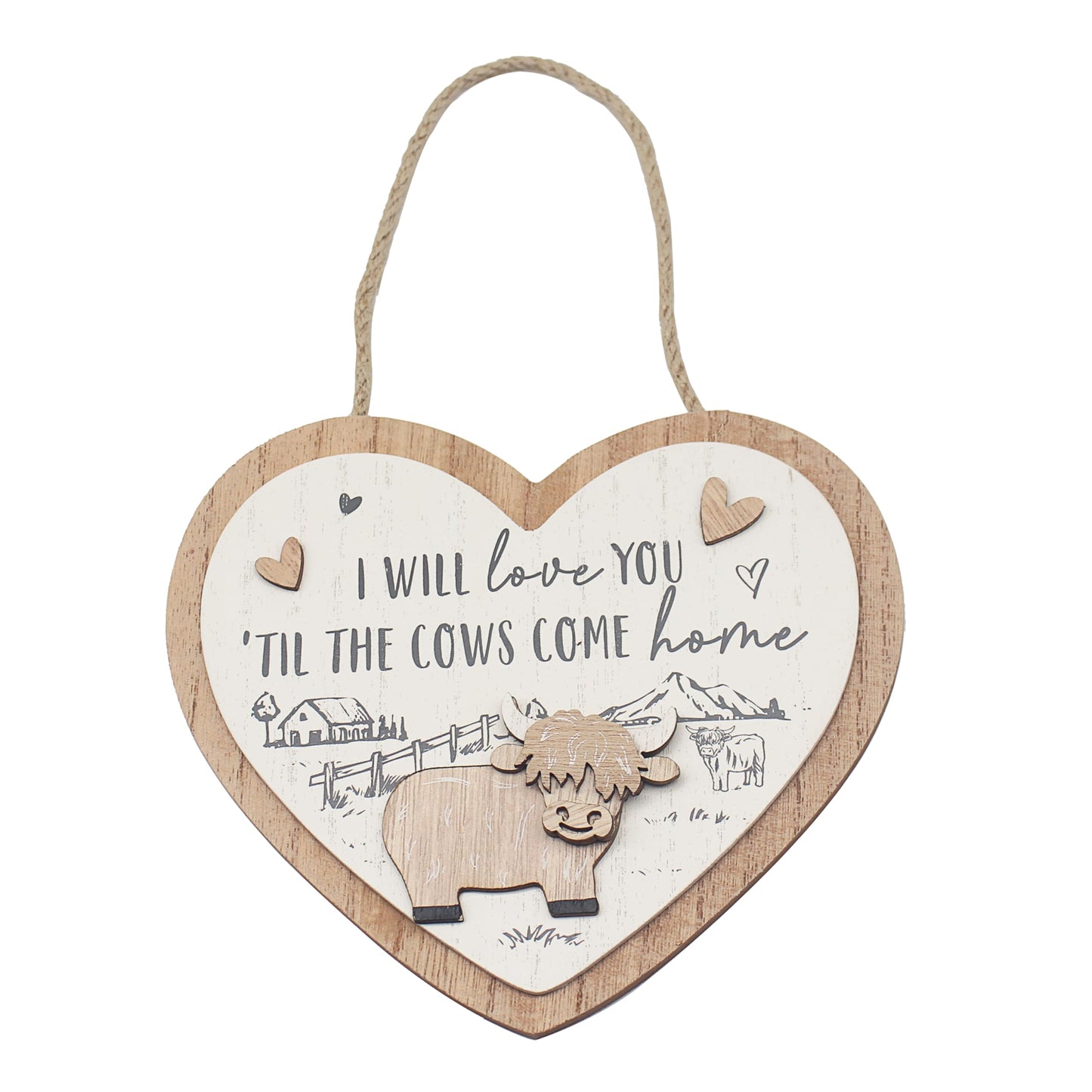 Lesser & Pavey Love & Affection Highland Cow Wooden Plaque - Love For Home Decor & Gift | Wooden and Acrylic Plaques For Home and Office | Ideal Signs & Plaque Birthday Gifts For Women & Men