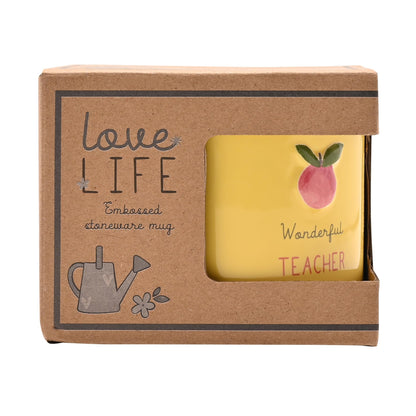 Celebrations - Love Life - 'Wonderful Teacher' Birthday/End of Term School Celebration Ceramic Mug - Kitchen Gifting and Homeware for Tea, Coffee & Hot Drinks - 330ml / 11.15oz.