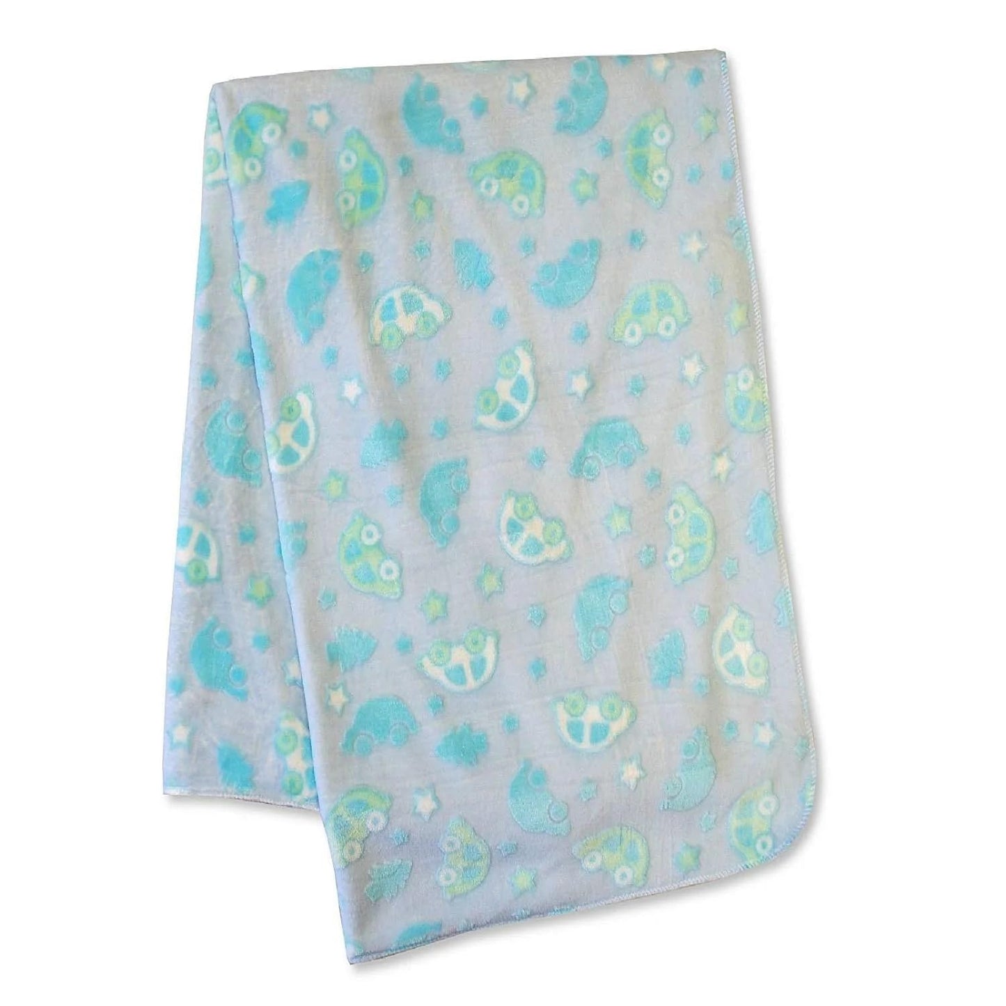 Baby Blanket/Wrap for Boy or Girl - Flannel Fleece with Sherpa Back Comforter - Sky Car